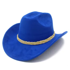Blue western cowboy hat faux suede wide brim jazz hat stylish fashion headwear for men women
