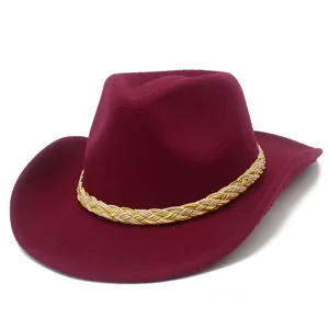 Burgundy western cowboy hat detail with braided band, ideal for outdoor leisure and sun protection.