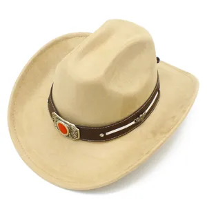 High-quality suede western cowboy hat for adults, stylish wide-brim fashion sunshade hat.