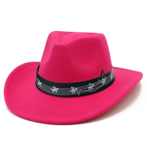 Cappello da cowboy tema musica moda unisex tesa larga bordo arrotolato per spettacolo