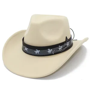 Cappello da Cowboy Tema Note Musicali Unisex Tesa Larga Design Curvo Cappello da Esibizione Cotone Poliestere