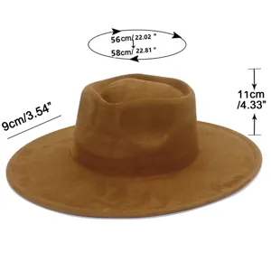 Chapeau fedora marron en faux suède à large bord pour femmes et hommes, chapeau de jazz vintage.