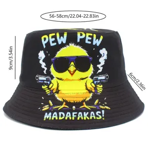 Chapeau bob noir avec imprimé graphique de poussin cool, chapeau de soleil streetwear tendance