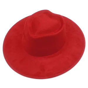 Chapeau fedora rouge à larges bords en forme de cœur pour femmes et hommes, chapeau de jazz élégant.