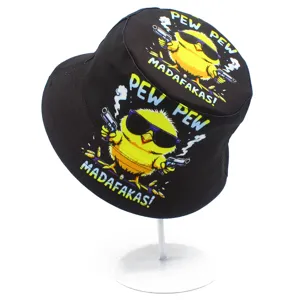 Bob chapeau noir imprimé poussin dessin animé cool pour hommes femmes protection solaire
