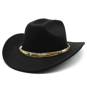 Cappello Fedora a Tesa Larga Vintage Stile Etnico Moda Piuma Turchese Cowboy Cappello Per Uomo Donna Western Jazz Cappello