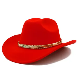 Cappello da cowboy in feltro di lana rossa con fascia intrecciata elegante cappello