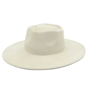 Chapeau Fedora beige en suédine à large bord style jazz élégant pour homme et femme