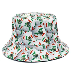 Mexico World Cup Soccer Printed Cotton Bucket Hat Reversible Sun Protection Outdoor Casual Fishermans Hat For Men Women
