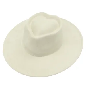 Chapeau fedora à large bord en forme de cœur, casquette élégante en suédine pour tous.