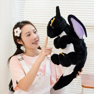 Adorably soft black dragon plush toy, cute cartoon dinosaur stuffed doll pillow for kids