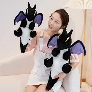 Cute black dragon plush toy stuffed animal soft cartoon dinosaur doll for kids gifts