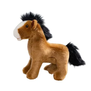 Close-up detail shot of the brown plush horse toy showing soft fabric and cute mane.