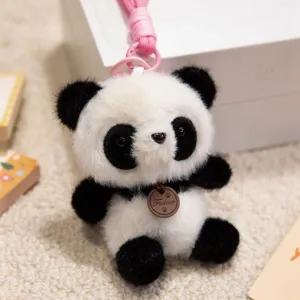 Fluffy panda plush keychain cute animal bag pendant soft toy accessory for car keys
