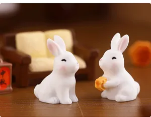 Miniature lapin blanc résine figurines gâteau de lune mignon micro paysage décoration.