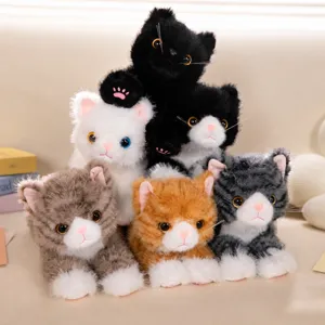 Cute Simulated Kitten Plush Toy Soft Stuffed Cat Doll Lying Cat Pillow Fluffy Animal Companion Birthday Gift