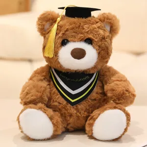 Cute graduation teddy bear plush toy with doctoral cap and congratulation scarf doll gift.