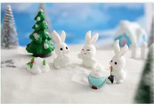 Ensemble de miniatures de lapin de neige en résine pour jardin de succulentes et décor.