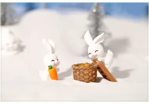 Set de figurines miniatures en résine de lapin des neiges pour décor de plantes grasses.