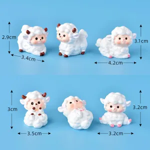 Cute miniature resin sheep figurines set for micro landscape succulent crystal ball decor 6pcs