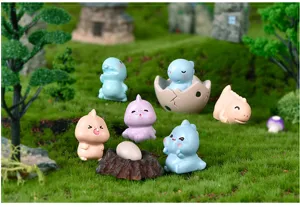 Mini dinosaur resin figurines set micro landscape gardening DIY craft home decor details view