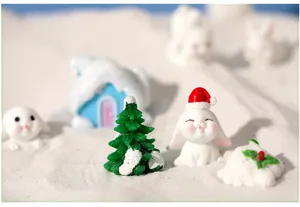 Mini figurines de lapin de neige en resine pour decoration de plantes et micro paysage.