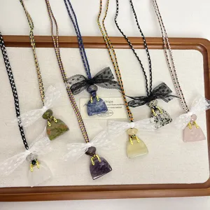 Niche Design Lace Bow Bag Pendant Necklace Women Fashion Beaded Choker Versatile Clavicle Chain Jewelry Gift