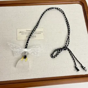 Chic lace bow handbag pendant necklace niche design black white braided chain aesthetic jewelry