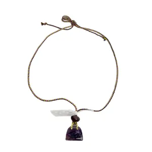 Exquisite crystal stone pendant necklace with woven cord, stylish and elegant jewelry for women.