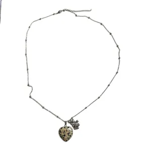 Fashionable long chain necklace with natural stone heart pendant and cute bead charms