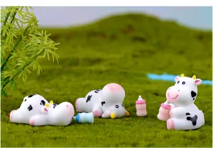 Cute resin dairy cow miniature figurines for micro landscape moss garden and succulent pots decoration