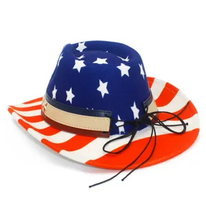 Cappello da cowboy con tema bandiera USA stelle e strisce per feste e festival.