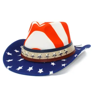 Cappello da cowboy con bandiera americana e stelle, perfetto per feste ed eventi.