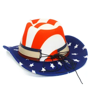 Cappello da cowboy patriota del Giorno dell'Indipendenza bandiera USA stelle blu rosso.