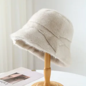 Cozy plush bucket hat detail showcasing soft faux fur texture and stylish winter design.