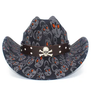 Halloween skull cowboy hat gothic retro festival fedora cap for men and women party costume