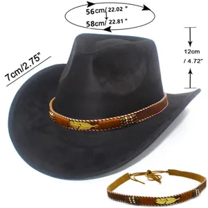 High quality suede cowboy hat with metal leaf belt detail, perfect versatile western jazz cap.