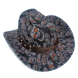 Halloween Skull Cowboy Hat Punk Jazz Cap Party Costume Hat Gothic Party Fancy Headwear