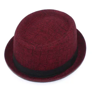 Retro plaid fedora hat with black band, classic British style dome hat for men and women.