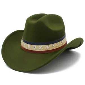 Green western cowboy hat with red white blue stripe star rivets festival party costume