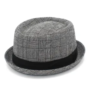 Vintage Plaid Cotton Polyester Fedora Hat For Men Women Classic British Style Round Top Derby Jazz Cap With Ribbon Band Accessory