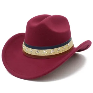 Stylish red western cowboy hat with star rivets, perfect for parties and festivals.