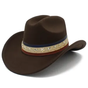Brown Western Cowboy Hat with Star Rivets American Flag Theme Party Costume Hats