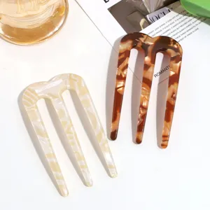 Acetat Dreizack Haarnadel Haarkamm U-Förmige Haargabel Für Damen Neu-Chinesischer Stil Vintage Schildpattmuster Haarschmuck Für Dutt