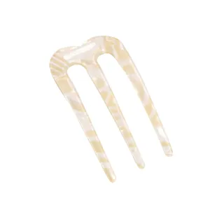 Minimalistische schicke 3-zackige Haargabel Acetat Haarnadel elegante Dutt Krapfen Haarschmuck