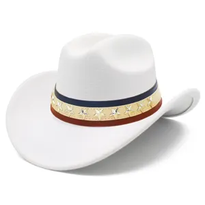 White western cowboy hat with star rivets, perfect for Independence Day and party events.