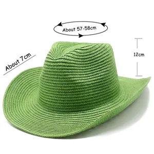 Chapeau de paille vert pour homme et femme, chapeau de cowboy occidental respirant pour l'été.