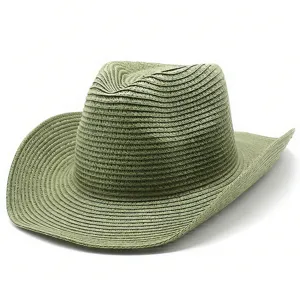 Chapeau de paille tresse mode chapeau de cowboy soleil exterieur respirant vert style
