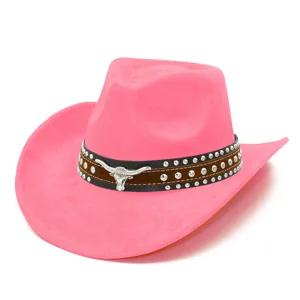 Pink suede cowboy hat with studded band western cowgirl hat for women and men fashion party