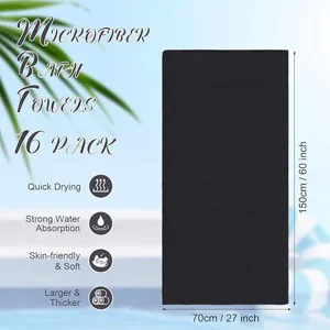 Set 16 asciugamani da bagno in microfibra nera asciugatura rapida morbidi grandi